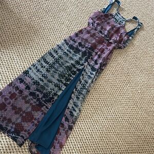 charlie jade Teal and Purple Printed Maxi Dress with Front Slit